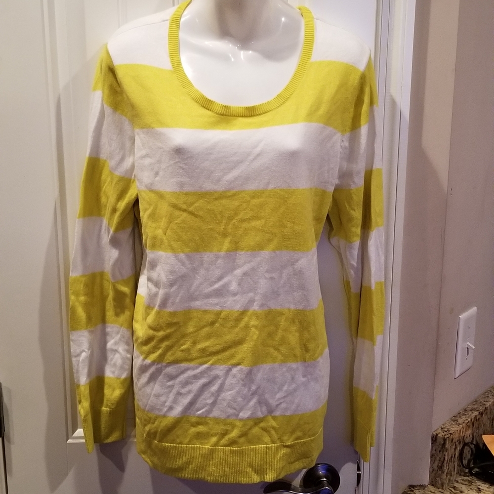 Old Navy Yellow White Striped Sweater Sz X… - Picture 2 of 6